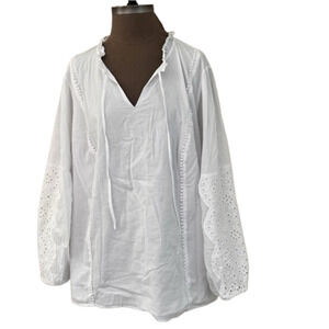 Lane Bryant Crochet Trim Ruffle Collar Boho Peasant Top Women’s 24 White Blouse